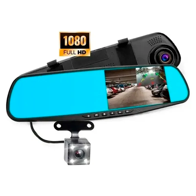 Espejo Retrovisor con Camara Frontal Y Reversa DVR FULL HD