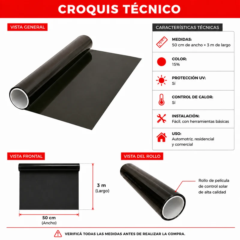 Película Solar Polarizada 15% en Rollo 3m