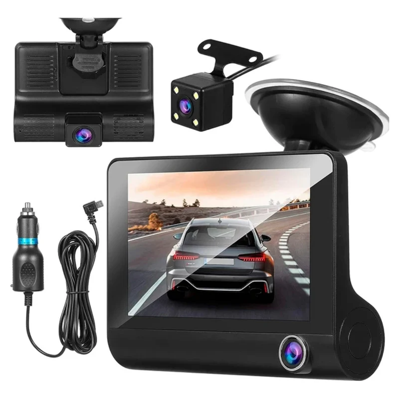 Triple Cámara DVR Auto Frontal Interior y Reversa